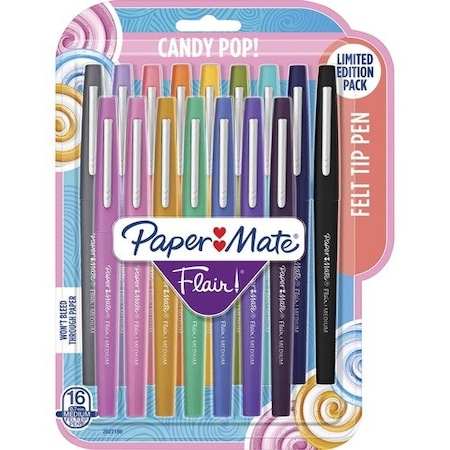 Sanford FLAIR FELT TIP STICK POROUS POINT PEN, MEDIUM 0.7 MM, ASSORTED COLORS INK/BARREL, 16, 16PK PAP2027189